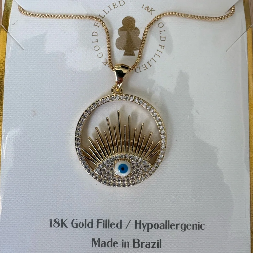 Gold Evil Eye Necklace 18 karat filled NWT